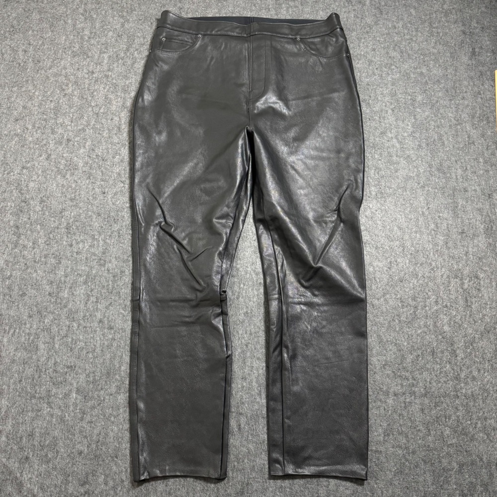 Spanx Faux Leather Straight Leg Pants Black XL Tailored Slimming High Rise